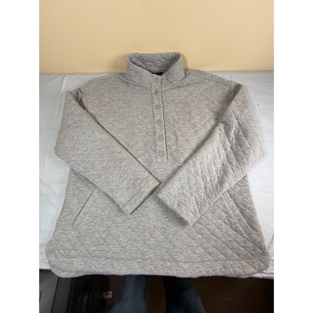 Eddie Bauer Womens XL Gray Quilted Snap Neck Pulloverโ Sweatshirt Mock Neck